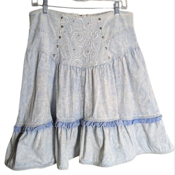 Vintage 90s Monique Fashions Blue Studded Stonewash Denim Jacket & Skirt Set L - Picture 5 of 14